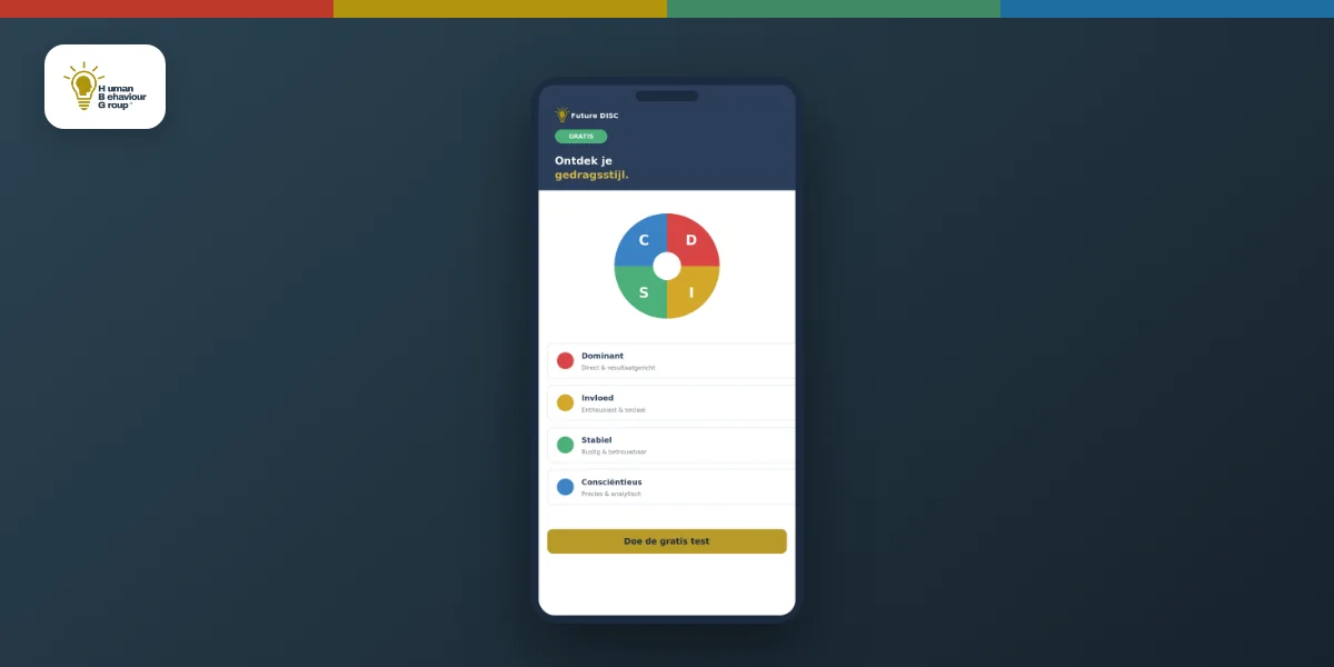 Future DISC-profiel op een telefoon met het DISC-kleurenwiel