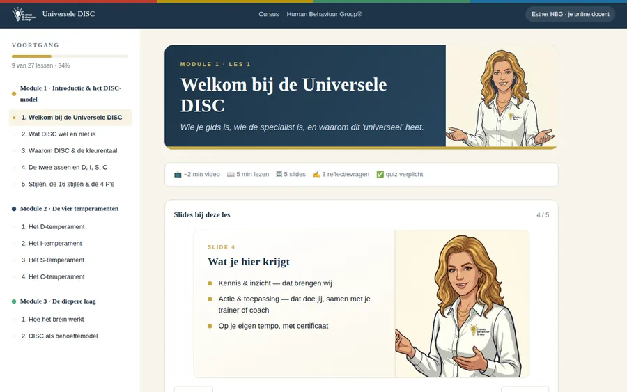 De e-learning met Esther als online docent