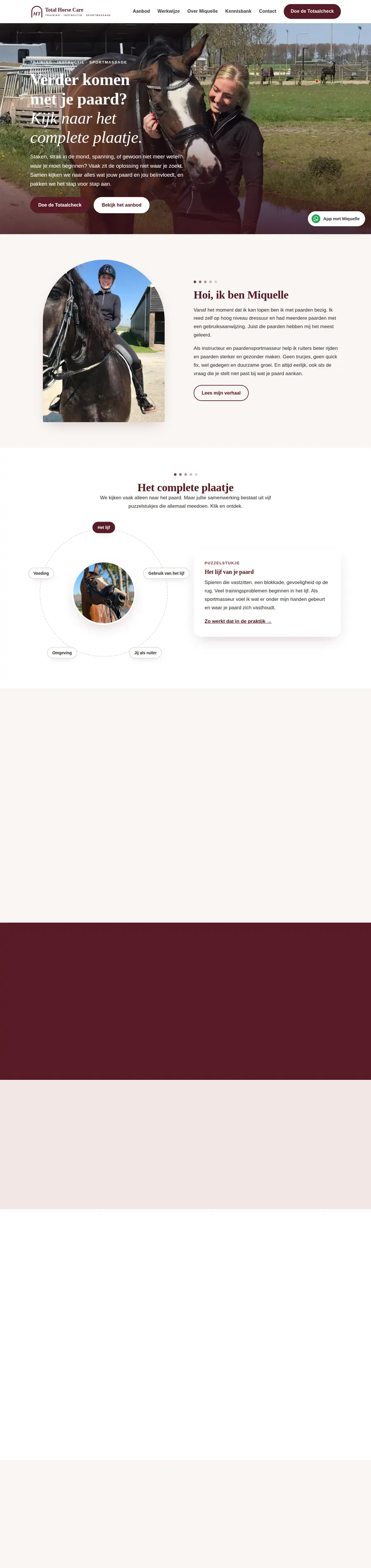 De website van MT Total Horse Care van Miquelle Tonino, door HBG gebouwd